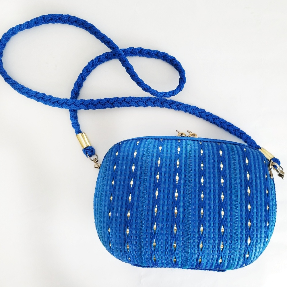 Vintage Blue Woven Shoulder Bag
